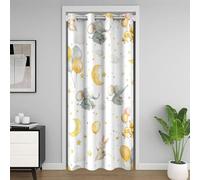 Rideau de porte pour enfants, motif animal kawaii, étoile, lune, ballon, lapin, éléphant, oiseau, conte de fées, décoration de porte de chambre à coucher, salon, blanc et jaune, 1 panneau, 106,7 cm de