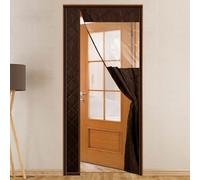Rideau de Porte Thermique Magnétique avec Fenêtre Transparente, Ouverture Latérale, Housse d’Hiver en Tissu Oxford Rembourrage Coton Épais(Brown,90X205cm)