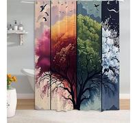 Rideau de salle de bain Arbre des Quatre Saisons - Scènes de printemps, d'été, d'automne et d'hiver, imperméable, décor intérieure qui ajoute une touche artistique à la salle de bain 240x213cm/(WxH)