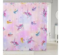 Rideau de salle de bain motif licorne, macarons arc-en-ciel, ensemble de rideau de douche pour filles, garçons, adultes, rideaux imperméables à l'aquarelle, ciel étoilé, décoration de salle de bain