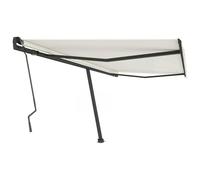 Rideau de soleil rétractable, manuel autoportant, 400 x 300 cm, crème avec tissu polyester et cadre aluminium revêtu par poudre pour extérieur, réglable en hauteur et angle, base