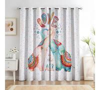 Rideau Deux éléphants - Rideau Occultant Thermiques Le Mot « Amour », Lot de 2 Rideaux à Oeillets pour Decoration Chambre Salon, Draperies Intérieurs Fenetre, 140x180cm (LxH)