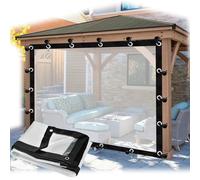 Rideau d'extérieur en vinyle imperméable et résistant avec panneau de bâche transparente pour jardin, terrasse, porche, fenêtres et pergola, 2,5 x 1,5 m, panneaux latéraux