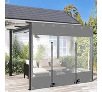 Rideau d'extérieur transparent imperméable avec fermeture éclair - Bâche grise en PVC de 0,5 mm avec œillets pour jardin, tonnelle, terrasse, intimité et protection