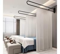 Rideau d'intimité mural noir - Séparateur de pièce moderne avec rail de support en métal, système de suspension en forme de U pour cliniques, hôpitaux, salons de beauté et salles d'essai.