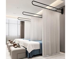 Rideau d'intimité mural noir - Séparateur de pièce moderne avec rail de support en métal, système de suspension en forme de U pour cliniques, hôpitaux, salons de beauté et salles d'essai.