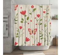 Rideau Douche 120 x 180 cm,Papillon Rideau de Douche Fleur Motif avec 12 Plastique Crochets,Rideaux de Baignoire Tissu Polyester Imperméable,Ourlet Lesté,Decoration Salle de Bain,Cadeau Femme G-100
