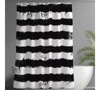 Rideau Douche 150x180 cm Rideau Noir, Rideaux de Douche Rayures Motif, 3D Tissu Rideaux Anti Moisissure Polyester Imperméable avec 12 Crochets,Lavable Shower Curtain pour Baignoire Salle de Bain -wY38