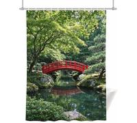 Rideau Douche 150x200 cm Pont Rouge Japonais | Anti Moisissure & Imperméable, Impression Paysage de Cour, Polyester, avec œillets, pour Baignoire et Salle de Bain