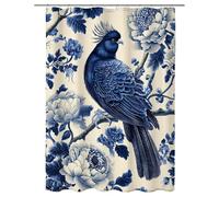 Rideau Douche 180x180 cm, Rideau de Douche Oiseau, Rideaux de Baignoire Tissus Lavable, Shower Curtain avec Crochets Lesté, Rideaux Baignoire Tissus Imperméable pour Decor, Cadeau (Pivoine) -4119