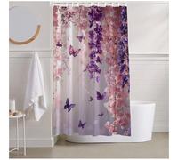 Rideau Douche 180x200 Rideau de Douche Violet Shower Curtain Papillon Rideaux avec 12 Crochets et Ourlet Lesté, Résistant Imperméable Rideaux Salle de Bain pour Les Familles, Dortoir, Hôtel R2-443