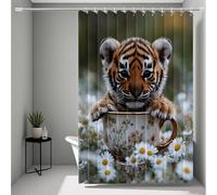 Rideau Douche 180x240 cm, Jaune Rideau Douche Tigre Shower Curtain HD Impression Imperméable Polyester Shower Curtain avec 12 Anneaux Résistant Facile à Installer pour Decoration Maison -ly25072CE