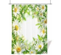 Rideau Douche 200x200 cm Marguerite Blanche | Anti Moisissure & Imperméable, Impression Fleurs de Printemps, Polyester, avec œillets, pour Baignoire et Salle de Bain