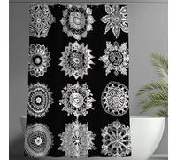 Rideau Douche 200x200 cm Rideau Noir, Rideaux de Douche Bohème Motif, 3D Tissu Rideaux Anti Moisissure Polyester Imperméable avec 12 Crochets, Lavable Shower Curtain pour Baignoire Salle de Bain -wY36