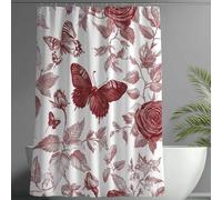 Rideau Douche 200x200 cm Rideau Papillon, Rideaux de Douche Vintage Motif, 3D Tissu Rideaux Anti Moisissure Polyester Imperméable avec 12 Crochets, Shower Curtain pour Baignoire Salle de Bain -wY40