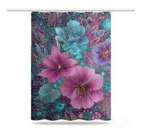 Rideau Douche 200x220, Rideaux Fleurs Rideau de Douche Rêve Tissu Lavable Imperméable Polyester, Séchage Rapide avec 12 Crochets Shower Curtain pour Salle de Bain Domicile Baignoire, Hôtel, Model996