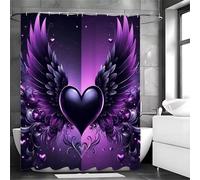 Rideau Douche Ailes d'ange violettes et noires,Rideau de Douche 240x180 cm Anti Moisissure Moderne Rideaux de Baignoire Tissu Lavable Imperméable Polyester Rideaux Salle de Bain avec 12 Crochets