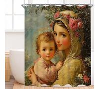 Rideau Douche Anti Moisissure 180 x 180 cm La Vierge de l'enfant Rideau de Douche, Lavable Imperméable, séchage Rapide, avec 12 Anneaux et Poids en Bas, en Polyester Tissus, pour Salle de Bains b-242