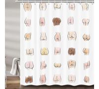 Rideau Douche Anti Moisissure Blanc 3D Rideau de Douche 180x200cm Lavable en Machine Dessin Animé de Cul Rideaux Baignoire Tissu Polyester Imperméablee avec 12 Crochets C.1743