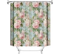 Rideau Douche Anti Moisissure Roses Roses 3D Rideau de Douche 120x180cm Lavable en Machine Planter des Feuilles Vertes Rideaux Baignoire Tissu Polyester Imperméablee avec 8 Crochets C.1848