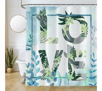 Rideau Douche Anti Moisissure, Uiiooazy Rideau de Douche 180x200cm Feuilles d'eucalyptus Bleu Fleur Vert Rideaux de Baignoire Tissu Lavable Imperméable Polyester Rideaux Salle de Bain avec 12 Crochets