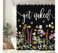 Rideau Douche Anti Moisissure, Uiiooazy Rideau Douche 180x180cm Noir Fleuri Rose et Violet Feuilles Vert Rideaux de Baignoire Tissu Lavable Imperméable Polyester Rideaux Salle de Bain avec 12 Crochets
