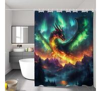 Rideau Douche Aurore Rideau de Douche 180 x 240 cm Dragon avec Ourlet Lesté et Crochets, Polyester Lavable - Imperméable Rideaux, Séchage Rapide Shower Curtain pour Salle de Bain et Baignoire P-2258