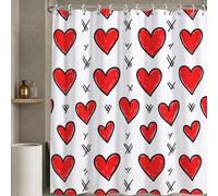 Rideau Douche Blanc, Rideau de Douche 180x200 cm, Tissu Lavable Polyester Rideaux de Baignoire, Imperméable Rideaux Salle de Bain avec Ourlet Inférieur Lesté et 12 Crochets en Machine, Amour W-P313