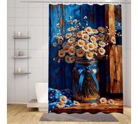 Rideau Douche Blanc Rideau de Douche 180x240 cm, Polyester Shower Curtain ChrysanthèMe Motif, HD Impression Imperméable Design Shower Curtain avec 12 Anneaux, Baigoire Angle Salle de Bain -zpg2507365