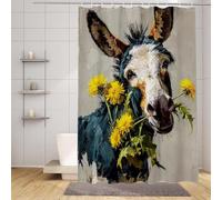 Rideau Douche Blanc Rideau de Douche 90 x 200 cm, Polyester Shower Curtain âNe Motif, HD Impression Imperméable Design Shower Curtain avec 12 Anneaux pour Baigoire Angle Salle de Bain -zpg2507338