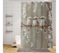 Rideau Douche Blanc Rideau de Douche 90 x 200 cm, Polyester Shower Curtain Oiseau Motif, HD Impression Imperméable Design Shower Curtain avec 12 Anneaux pour Baigoire Angle Salle de Bain -zpg25073AD