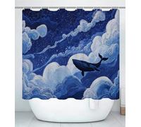 Rideau Douche Bleu L150 x l180cm Rideau de Douche Rêve Shower Curtain-Impression Polyester Tissu-avec œillets et 12 Crochets-Tissu Lavable en Machine-Imperméable-pour Salle de Bain-Hôtel J#292