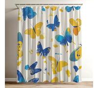 Rideau Douche Bleu Rideau de Douche 120x150 cm, 3D Imprimés Shower Curtain Papillon Polyester Tissus en Imperméable, lavable Rideaux pour Baignoire avec 12 Crochets, Rideaux pour Salle de Bain Wy-462