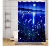 Rideau Douche Bleu Rideau de Douche 90x200 cm, Polyester Shower Curtain Paysage Motif, HD Impression Imperméable Design Shower Curtain avec 12 Anneaux pour Baigoire Angle Salle de Bain -zpg250736V