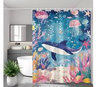 Rideau Douche Bleu Rideau de Douche Anti Moisissure Imperméable Tissu Polyester Shower Curtain avec Ourlet Lesté, 12 Crochets Lavable Shower Curtain pour Baignoire Décor 200x200 cm Animal 2Y#479