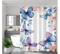 Rideau Douche Crème Rideau de Douche Anti Moisissure Imperméable Tissu Polyester Shower Curtain avec Ourlet Lesté, 12 Crochets Lavable Shower Curtain pour Baignoire Décor 160x160 cm Papillon 2Y#489
