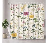 Rideau Douche Crème Rideau de Douche Anti Moisissure Imperméable Tissu Polyester Shower Curtain avec Ourlet Inférieur Lesté, 12 Crochets Lavable Shower Curtain pour Décor 200 x 180 cm Plantes 3Y#321