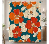 Rideau Douche en Polyester Textile Bleu, Rideau de Douche Tissus Imperméable avec Ourlet Lesté et 12 Crochets, Lavable en Machine, Decoration Salle de Bain 200x200 cm (Fleurs Sauvages) T-X149