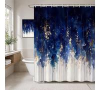 Rideau Douche en Polyester Textile Bleu, Rideau de Douche Tissus Imperméable avec Ourlet Lesté et 12 Crochets, Lavable en Machine, Decoration Salle de Bain 200x200 cm (Moderne) T-X148