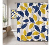 Rideau Douche en Polyester Textile Bleu, Rideau de Douche Tissus Imperméable avec Ourlet Lesté et 12 Crochets, Lavable en Machine, Decoration Salle de Bain 160x180 cm (Style Nordique) T-X142