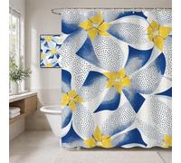 Rideau Douche en Polyester Textile Bleu, Rideau de Douche Tissus Imperméable avec Ourlet Lesté et 12 Crochets, Lavable en Machine, Decoration Salle de Bain 180x200 cm (Style Nordique) T-X142