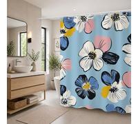 Rideau Douche en Polyester Textile Bleu, Rideau de Douche Tissus Imperméable avec Ourlet Lesté et 12 Crochets, Lavable en Machine, Decoration Salle de Bain 150x180 cm (Fleur) T-X144