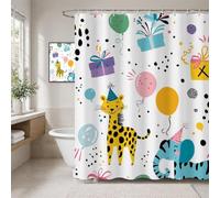 Rideau Douche en Polyester Textile Dessin Animé, Rideau de Douche Tissus Imperméable avec Ourlet Lesté et 12 Crochets, Lavable en Machine, Decoration Salle de Bain 140x180 cm (Animal) T-X136