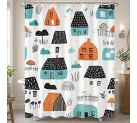 Rideau Douche en Polyester Textile Dessin Animé, Rideau de Douche Tissus Imperméable avec Ourlet Lesté et 12 Crochets, Lavable en Machine, Decoration Salle de Bain 160x180 cm (Beige) T-X140