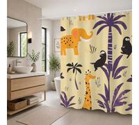Rideau Douche en Polyester Textile Dessin Animé, Rideau de Douche Tissus Imperméable avec Ourlet Lesté et 12 Crochets, Lavable en Machine, Decoration Salle de Bain 140x180 cm (Animal) T-X135