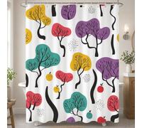 Rideau Douche en Polyester Textile Dessin Animé, Rideau de Douche Tissus Imperméable avec Ourlet Lesté et 12 Crochets, Lavable en Machine, Decoration Salle de Bain 120x180 cm (Beige) T-X140