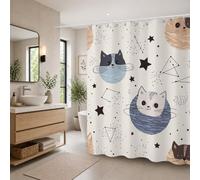 Rideau Douche en Polyester Textile Dessin Animé, Rideau de Douche Tissus Imperméable avec Ourlet Lesté et 12 Crochets, Lavable en Machine, Decoration Salle de Bain 180x200 cm (Mignon) T-X138