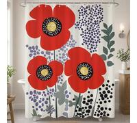 Rideau Douche en Polyester Textile Dessin Animé, Rideau de Douche Tissus Imperméable avec Ourlet Lesté et 12 Crochets, Lavable en Machine, Decoration Salle de Bain 180x200 cm (Fleur) T-X137