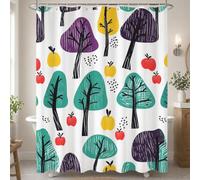 Rideau Douche en Polyester Textile Dessin Animé, Rideau de Douche Tissus Imperméable avec Ourlet Lesté et 12 Crochets, Lavable en Machine, Decoration Salle de Bain 160x180 cm (Beige) T-X140
