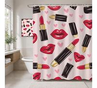 Rideau Douche en Polyester Textile Lilas, Rideau de Douche Tissus Imperméable avec Ourlet Lesté et 12 Crochets, Lavable en Machine, Decoration Salle de Bain 180x180 cm (Baiser) T-X76